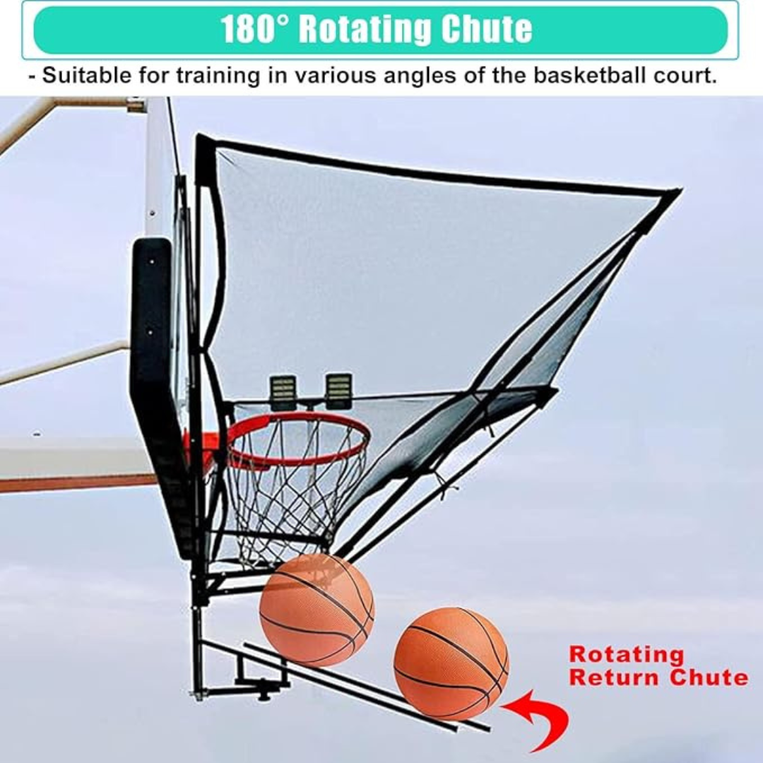 Basketball Shot Return NET Apparatus with 180° Rotating Chute