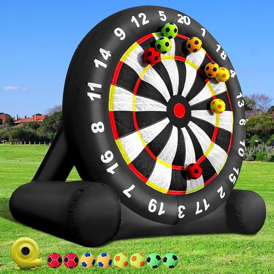 10Ft Inflatable Soccer Darts Board with 8 Soccers and 370w Blower, Giant Outdoor and Indoor Soccer Kicking Dartboard