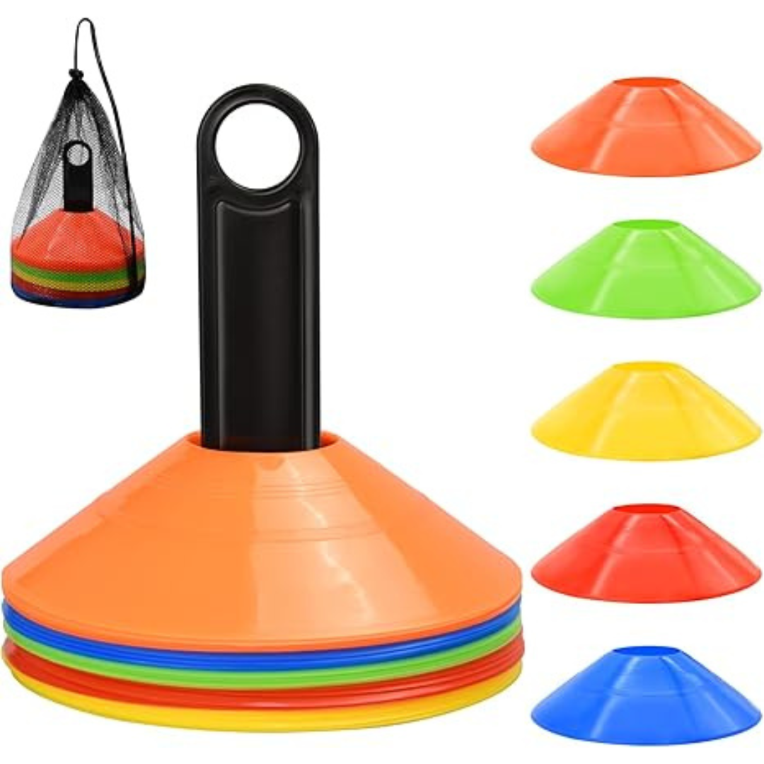 25 Pack Disc Cones, Agility Soccer Cones with Carry Bag and Holder, Soccer Cones for Sports Training, Football, Soccer, Basketball, Coaching, Practice Equipment, 5 Color