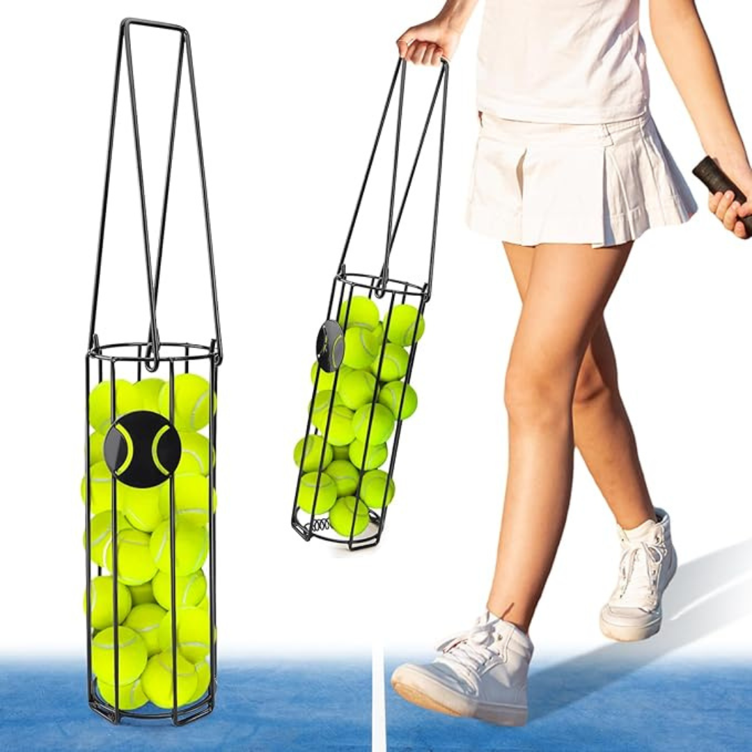 Cylindrical Tennis Retriever Basket | Tennis Ball Picker Upper for Easy Picking and Storage Metal Container Holds 24 Tennis Balls