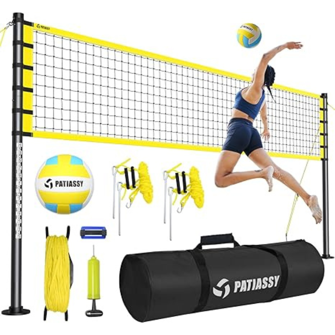Portable Volleyball Net Set for Backyard, Beach & Outdoor - Regulation Size, Height-Adjustable Poles, PU Volleyball with Pump, Carrying Bag