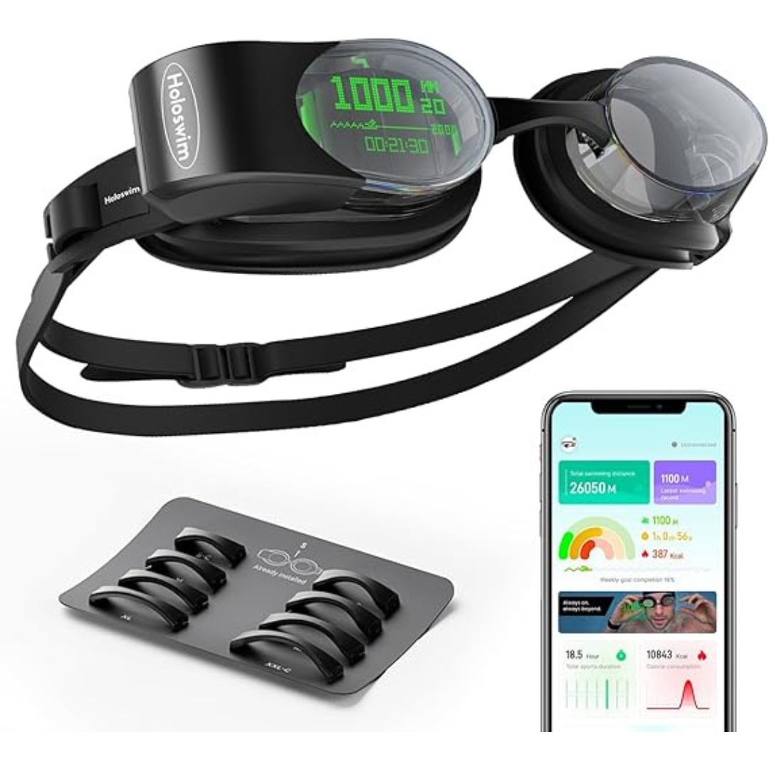 Holoswim Smart Swim 2 Pro Swimming Goggles, Real-time Display, AI Analysis, Pro Training, Nano Anti-Fog, Apple Garmin Support