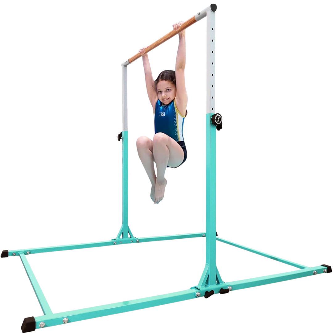Foldable Gymnastic Bar for Kids & Teens 3-20 Years, 5FT/6FT Adjustable Height 35" to 59" Horizontal Kip Bar Anti-Wobble Arch Design Gymnastic Training Equipment for Home Club 350lbs Capacity